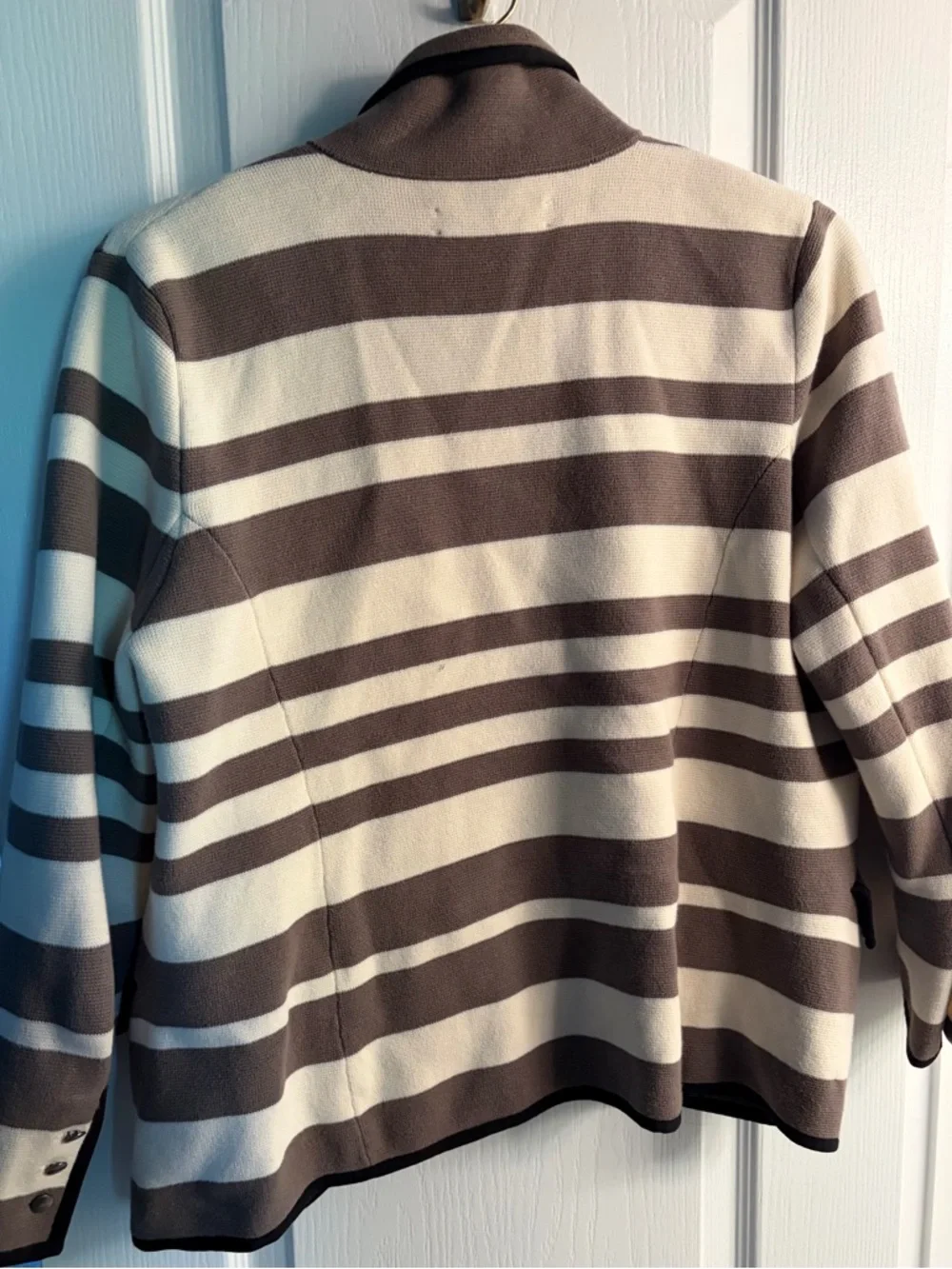 LOFT Cream and Brown Striped Knit Blazer - Picture 2 of 3